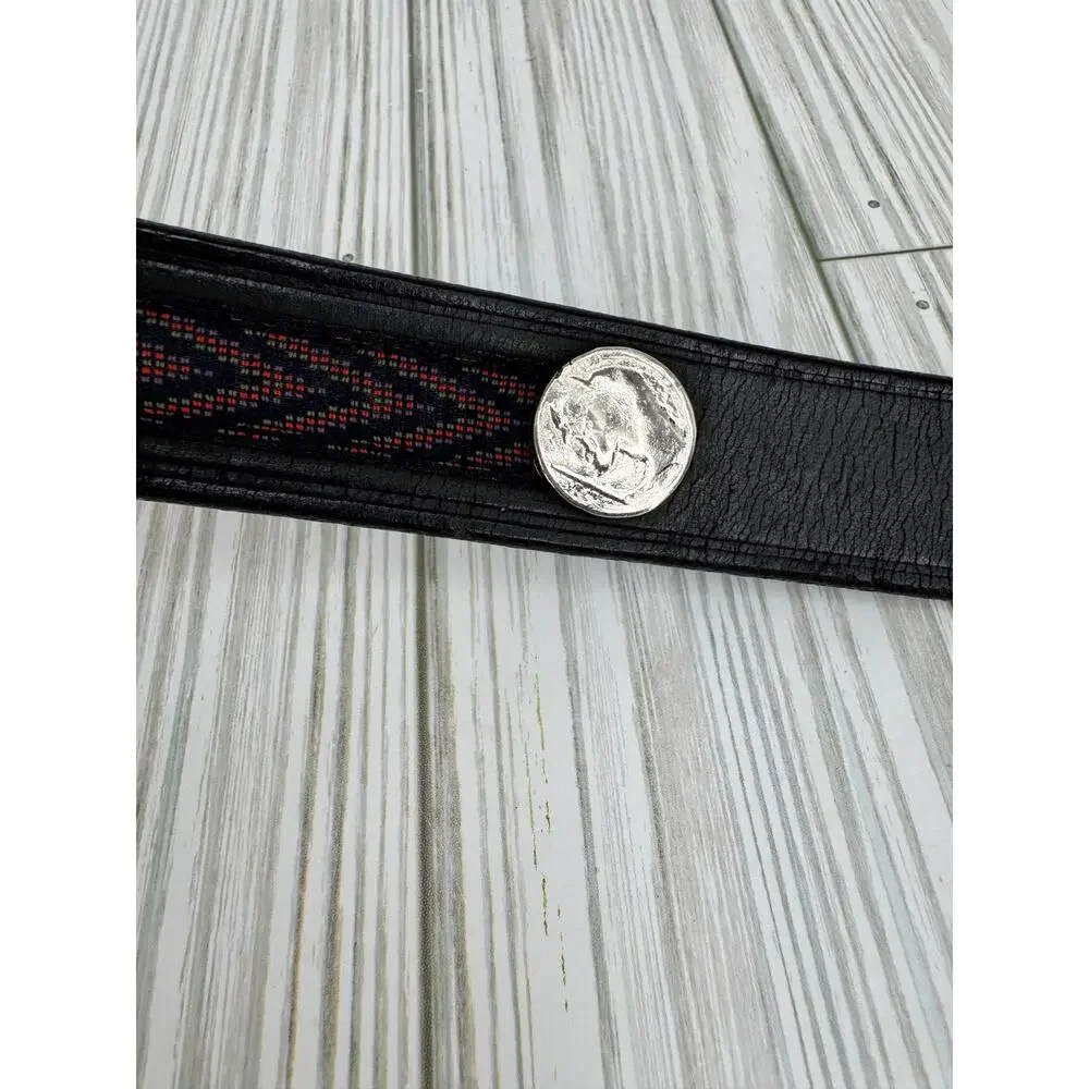 Gap belt men's 34 buffalo head nickel silver tone Italian leather western black